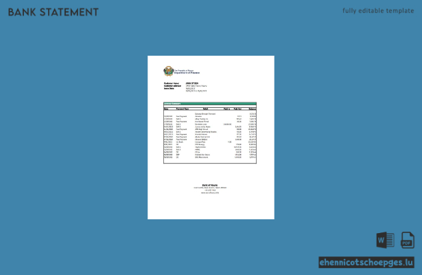 Beispiel-Excel-Vorschau eines Kontoauszugs der Bank von Nauru (Bank von Nauru)